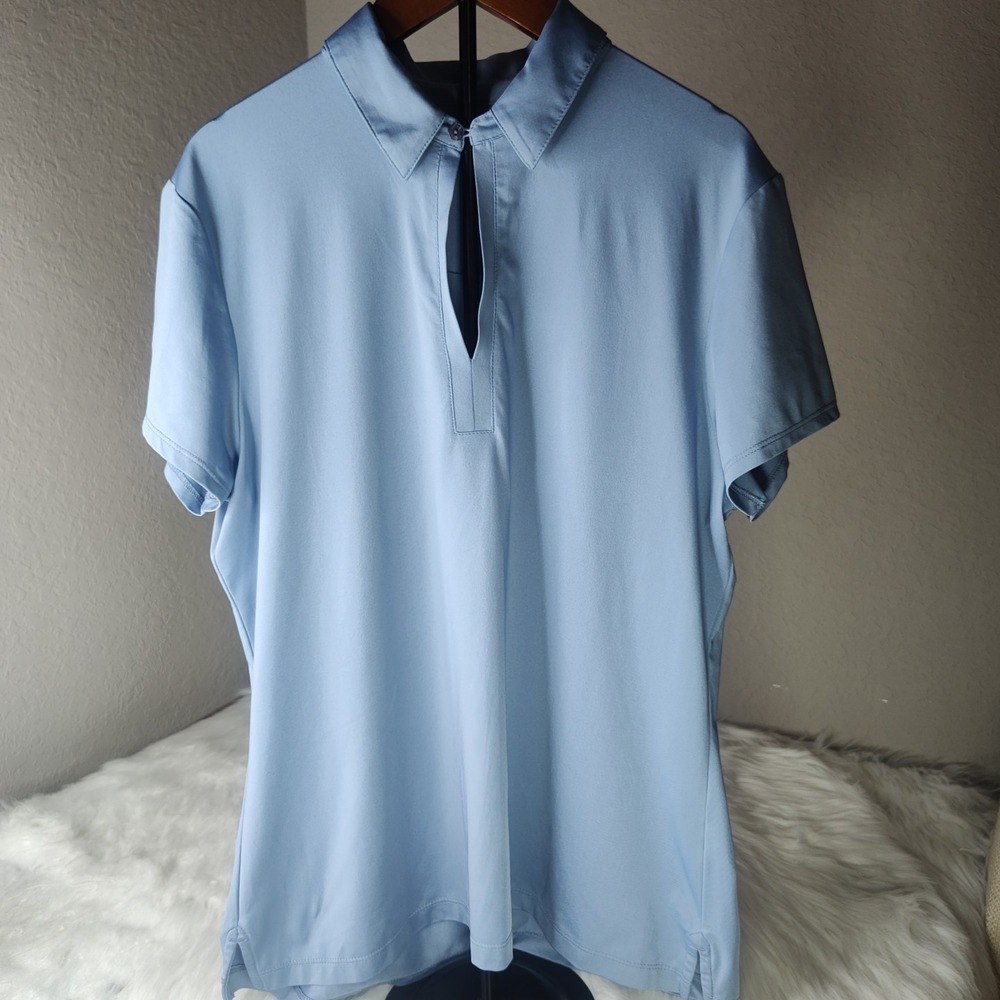 Callaway Golf‎ Polo Women Large Light Blue Short Sleeve Open V-Neck Performance